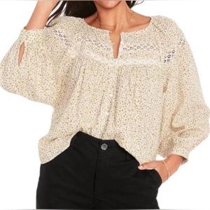 Old Navy Ditsy Floral Peasant Boho Crochet button up Blouse